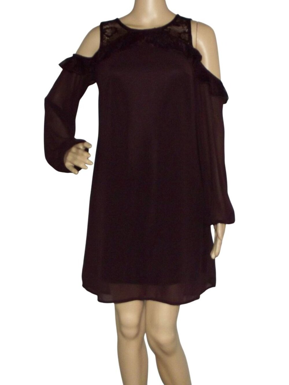 Maurices Dress Womens Size XS Wine off shoulder lace yoke mini shift party